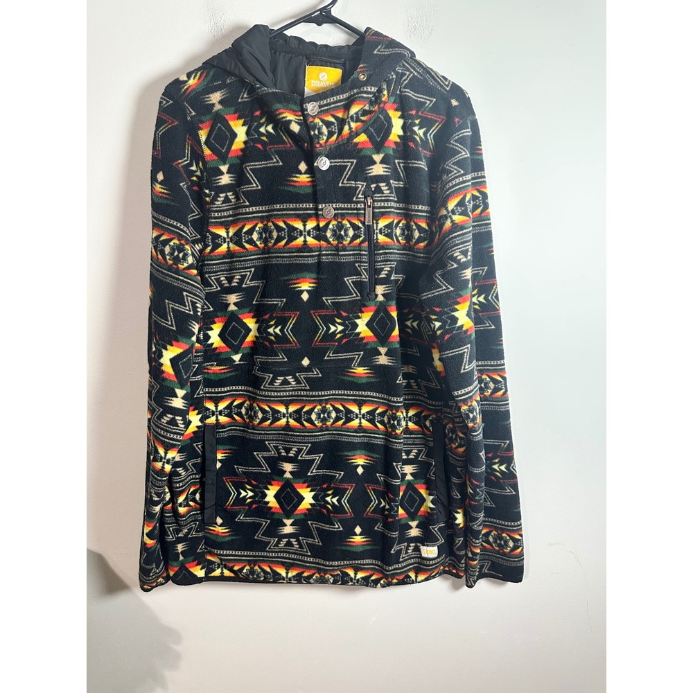 Dravus Mens XL Fleece Hoodie Aztec Southwestern Geometric Snap Neck Pullover